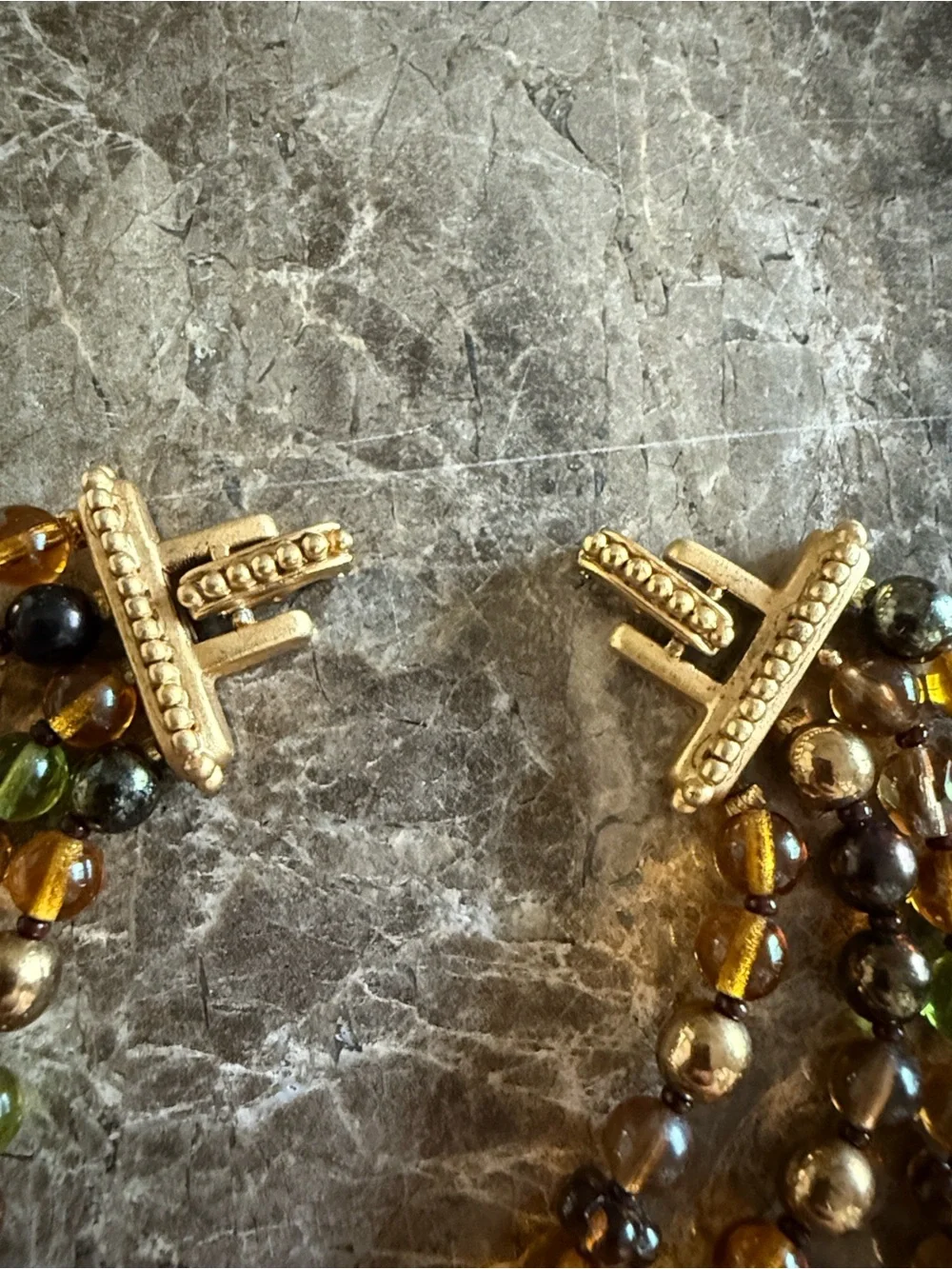 Oscar de la Renta Vintage Rhinestone MultiStrand Green Amber Crystal Necklace